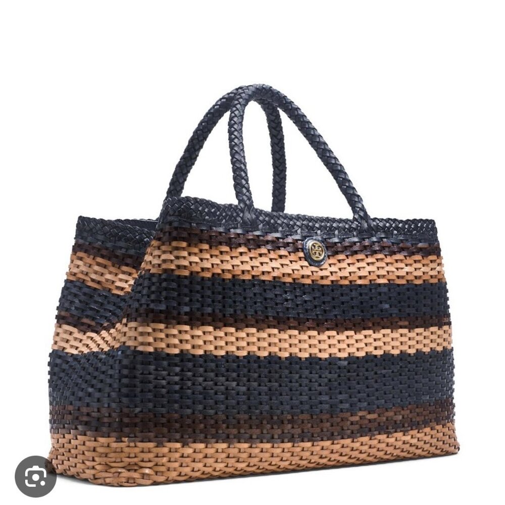 GUC Tory Burch Robinson Leather Basket-Weave Large Slouchy Tote